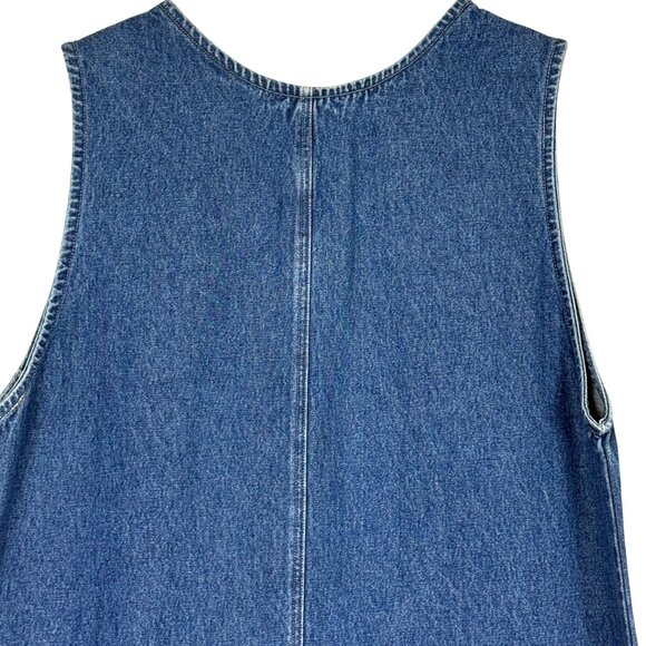 M.P.H. Blues Denim Maxi Jumper Dress XL Embroidered Prairie Flowers Side Buttons - Picture 9 of 12